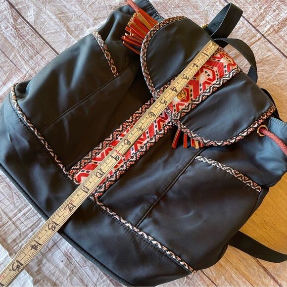 Spartina 449 Armada Drawstring Backpack Herringbone Blue Coral Tassles - Picture 10 of 13